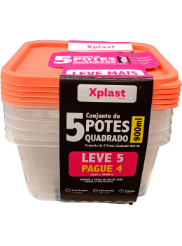 Cjto Pote Lv5 Pg4 Xplast Quadrado 900ml